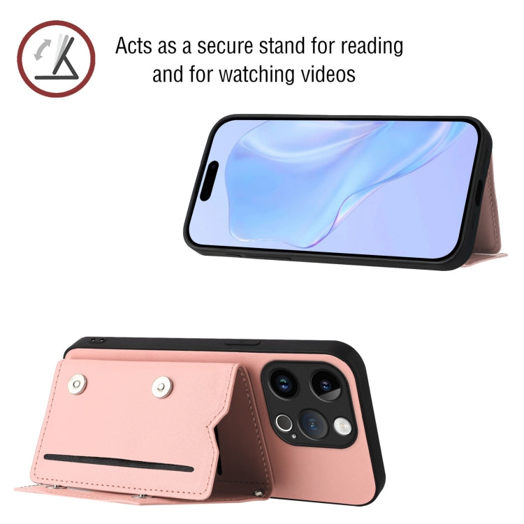 For iPhone 15 Pro Skin Feel Four Card Slots Phone Case with Wrist Strap