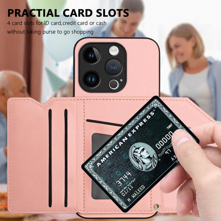 For iPhone 15 Pro Skin Feel Four Card Slots Phone Case with Wrist Strap