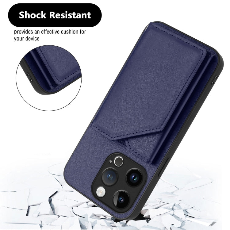 For iPhone 15 Pro Skin Feel Four Card Slots Phone Case with Wrist Strap