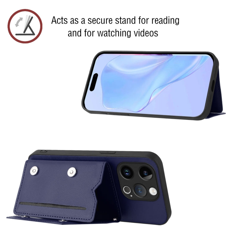 For iPhone 15 Pro Skin Feel Four Card Slots Phone Case with Wrist Strap