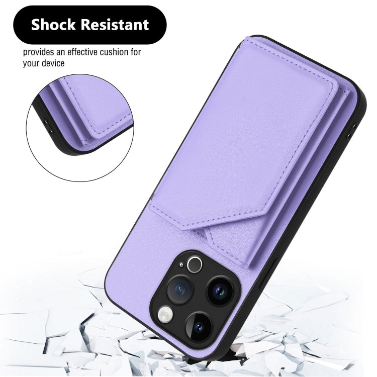 For iPhone 15 Pro Skin Feel Four Card Slots Phone Case with Wrist Strap