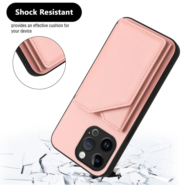 For iPhone 15 Pro Max Skin Feel Four Card Slots Phone Case with Wrist Strap