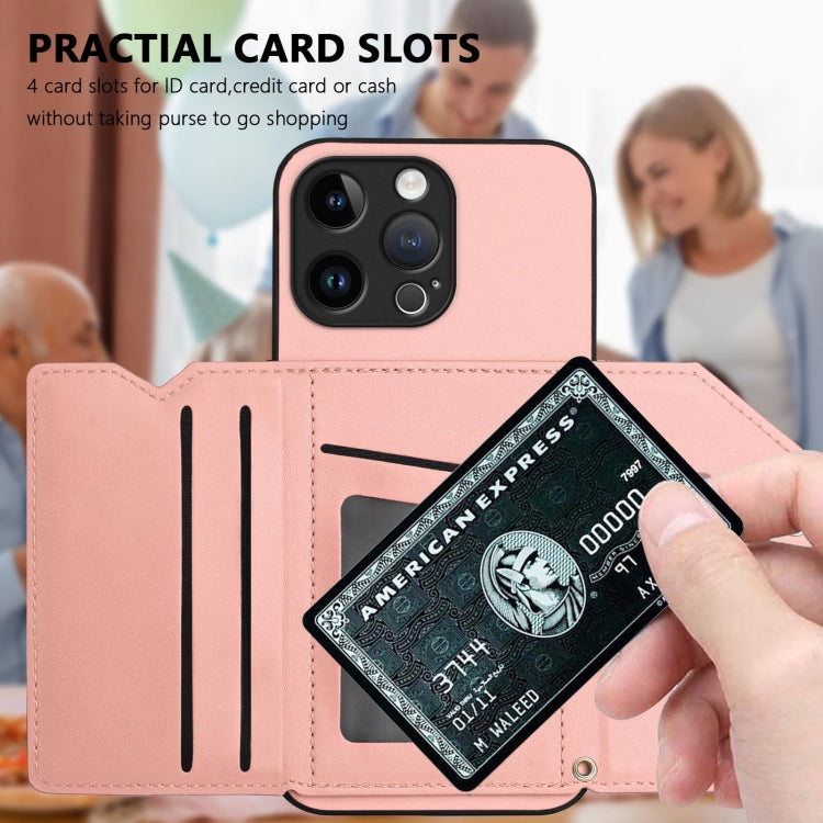 For iPhone 15 Pro Max Skin Feel Four Card Slots Phone Case with Wrist Strap