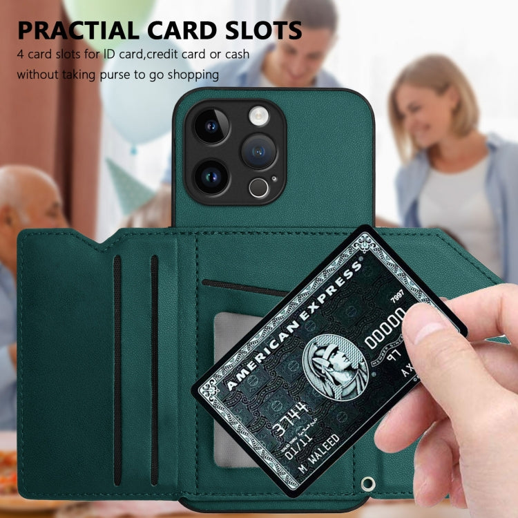 For iPhone 15 Pro Max Skin Feel Four Card Slots Phone Case with Wrist Strap