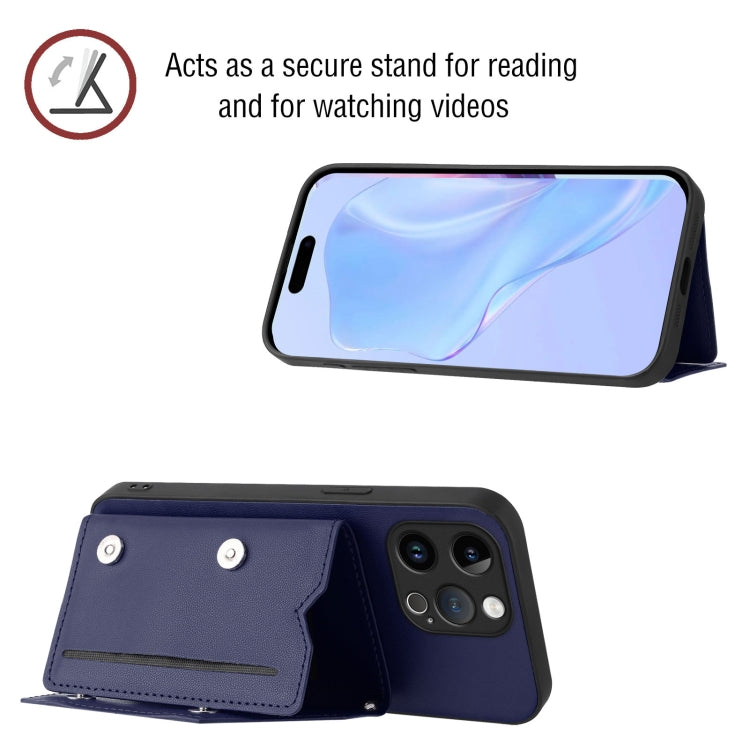 For iPhone 15 Pro Max Skin Feel Four Card Slots Phone Case with Wrist Strap