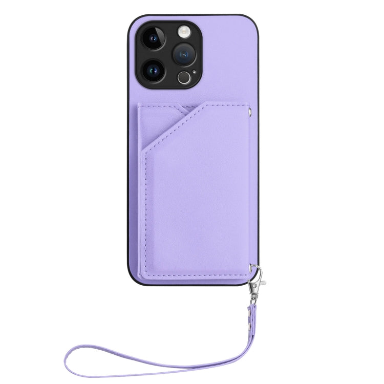For iPhone 15 Pro Max Skin Feel Four Card Slots Phone Case with Wrist Strap