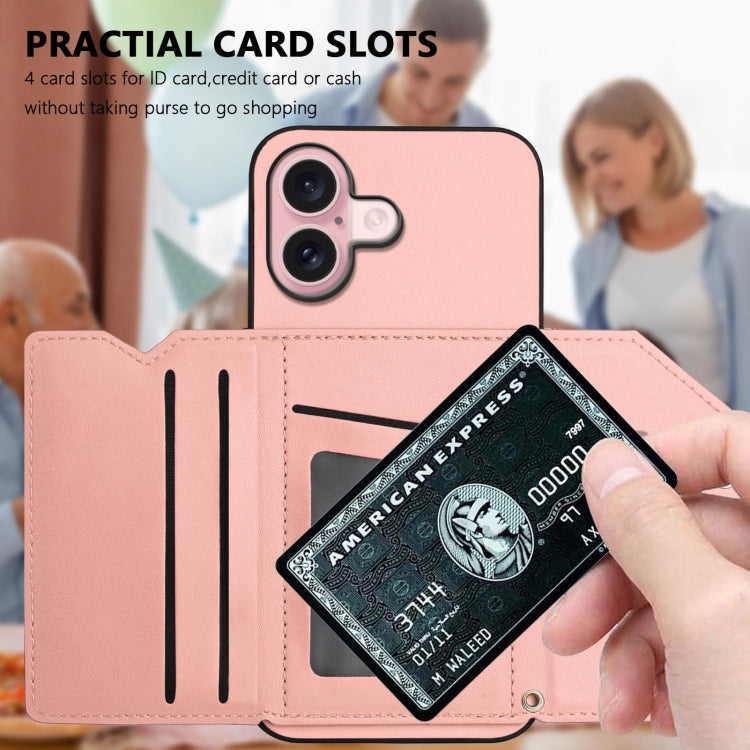 For iPhone 16 Skin Feel Four Card Slots Phone Case with Wrist Strap