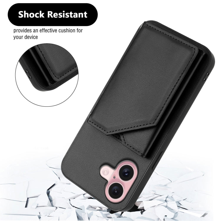 For iPhone 16 Skin Feel Four Card Slots Phone Case with Wrist Strap