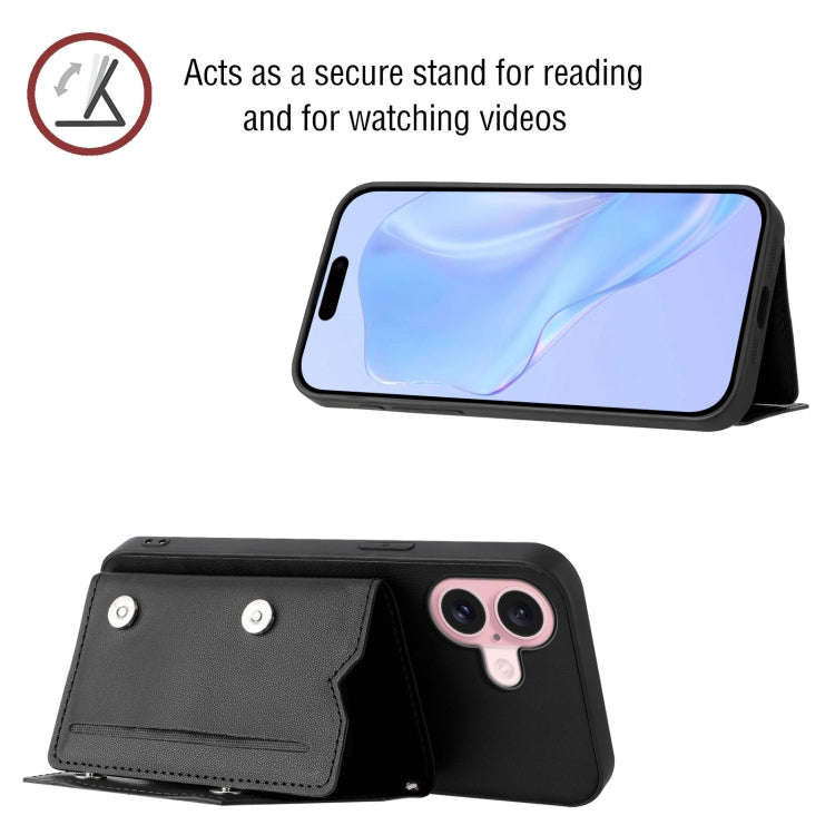 For iPhone 16 Skin Feel Four Card Slots Phone Case with Wrist Strap