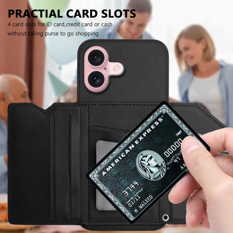 For iPhone 16 Skin Feel Four Card Slots Phone Case with Wrist Strap