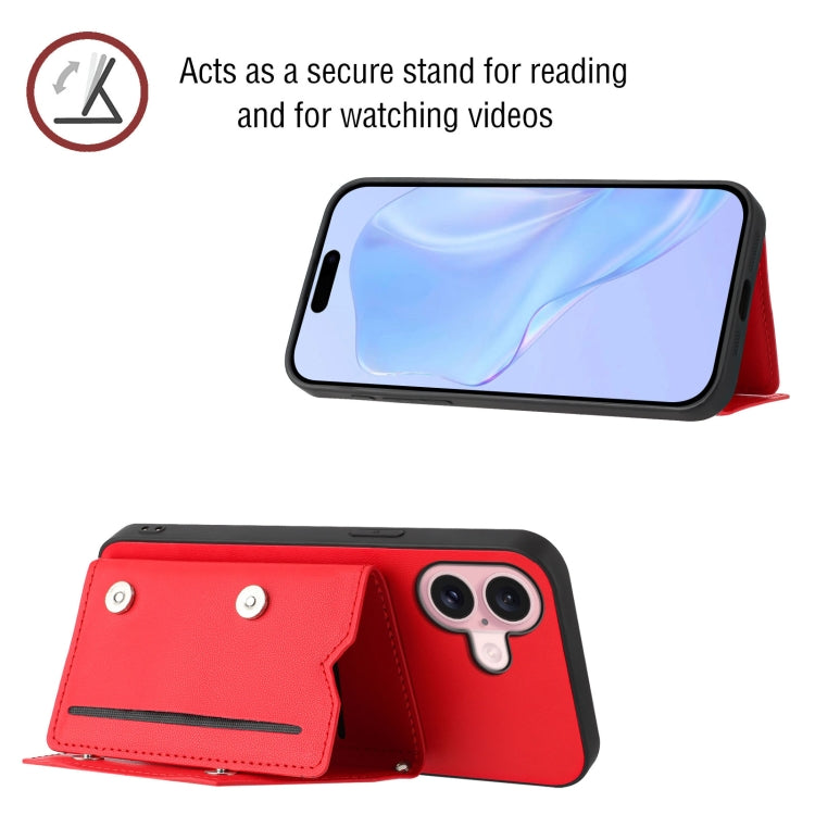 For iPhone 16 Skin Feel Four Card Slots Phone Case with Wrist Strap