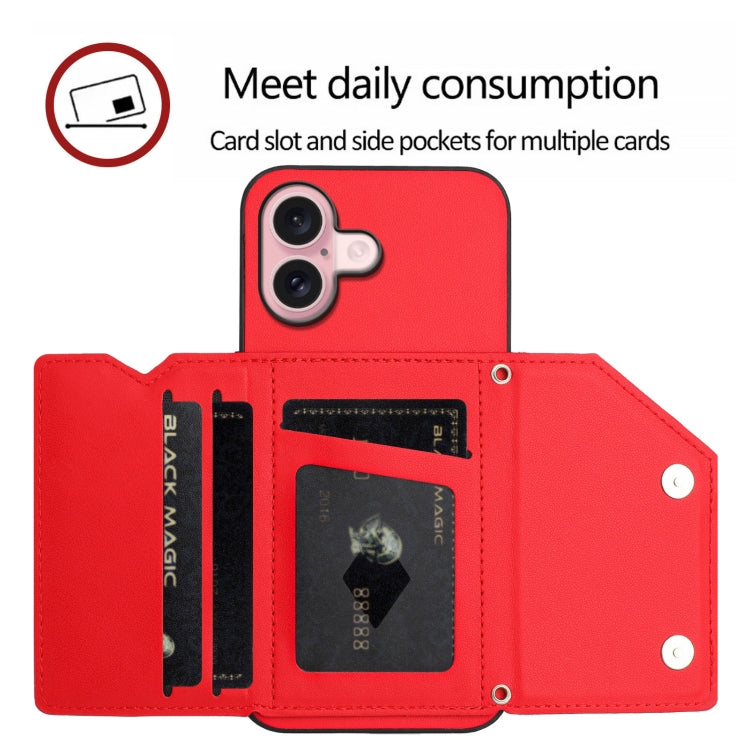 For iPhone 16 Skin Feel Four Card Slots Phone Case with Wrist Strap