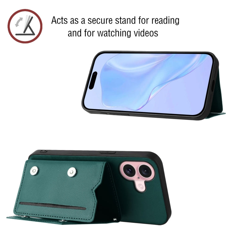 For iPhone 16 Skin Feel Four Card Slots Phone Case with Wrist Strap