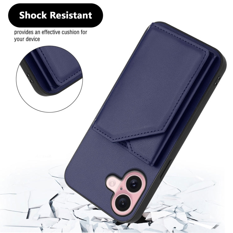 For iPhone 16 Skin Feel Four Card Slots Phone Case with Wrist Strap