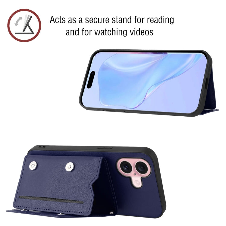 For iPhone 16 Skin Feel Four Card Slots Phone Case with Wrist Strap