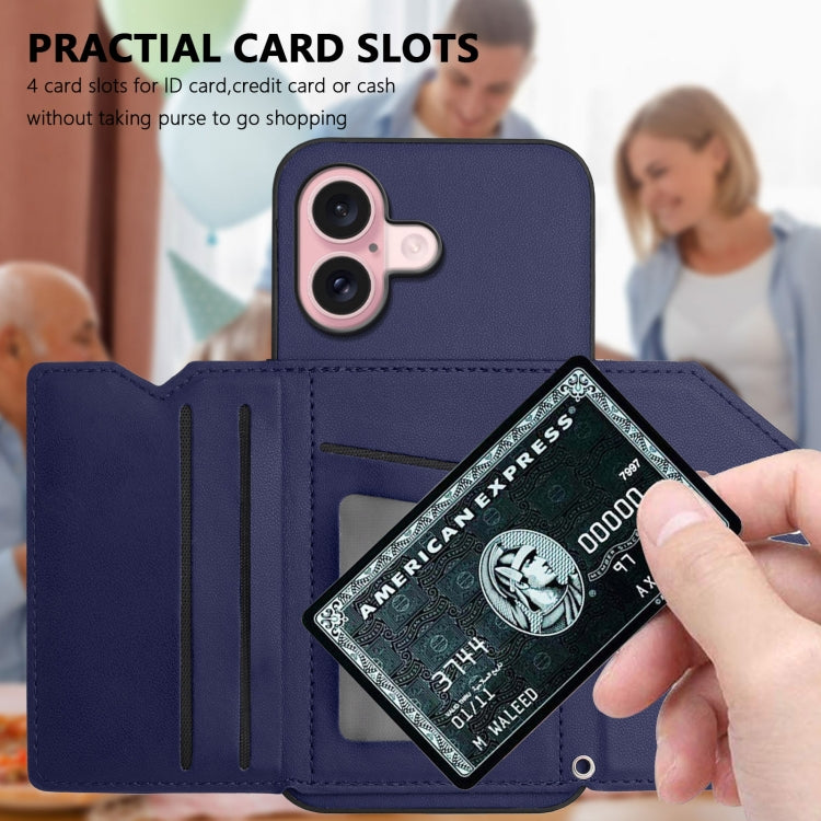 For iPhone 16 Skin Feel Four Card Slots Phone Case with Wrist Strap