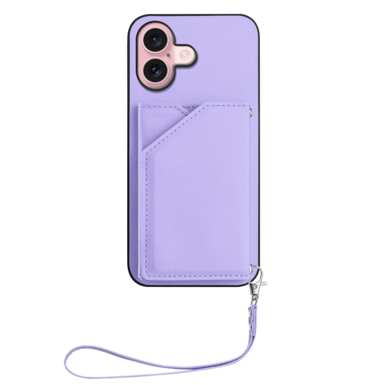 For iPhone 16 Skin Feel Four Card Slots Phone Case with Wrist Strap
