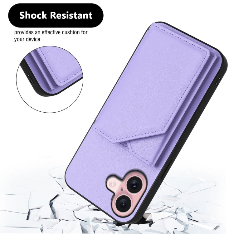 For iPhone 16 Skin Feel Four Card Slots Phone Case with Wrist Strap