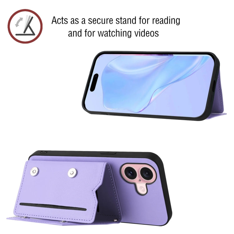 For iPhone 16 Skin Feel Four Card Slots Phone Case with Wrist Strap
