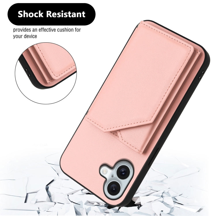 For iPhone 16 Plus Skin Feel Four Card Slots Phone Case with Wrist Strap