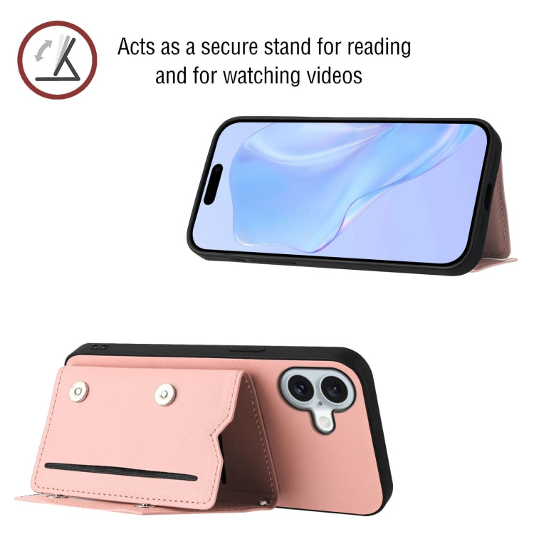 For iPhone 16 Plus Skin Feel Four Card Slots Phone Case with Wrist Strap