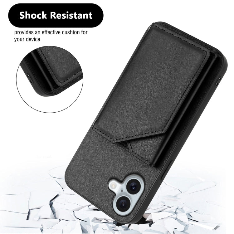 For iPhone 16 Plus Skin Feel Four Card Slots Phone Case with Wrist Strap