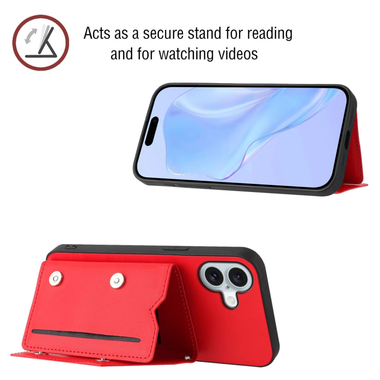 For iPhone 16 Plus Skin Feel Four Card Slots Phone Case with Wrist Strap