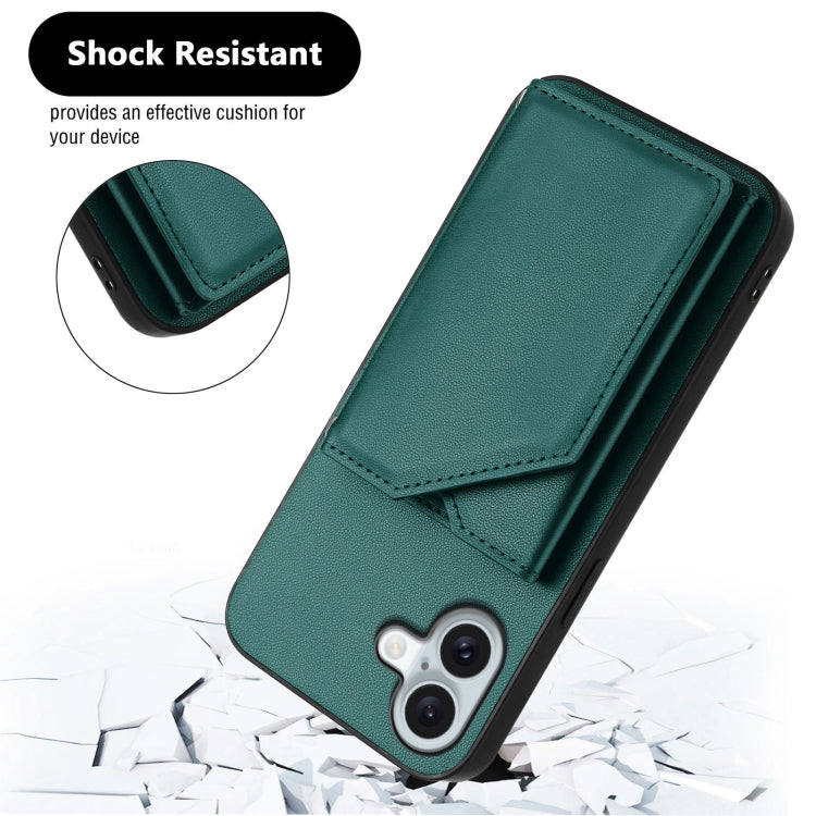 For iPhone 16 Plus Skin Feel Four Card Slots Phone Case with Wrist Strap