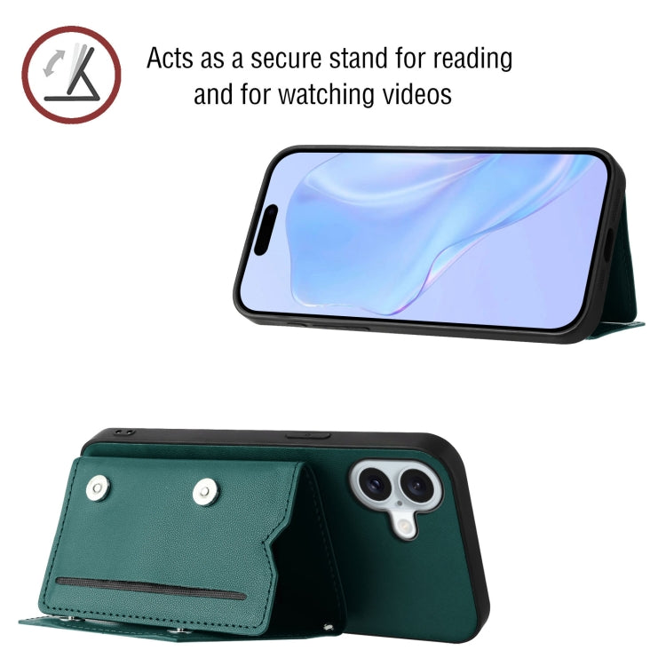 For iPhone 16 Plus Skin Feel Four Card Slots Phone Case with Wrist Strap