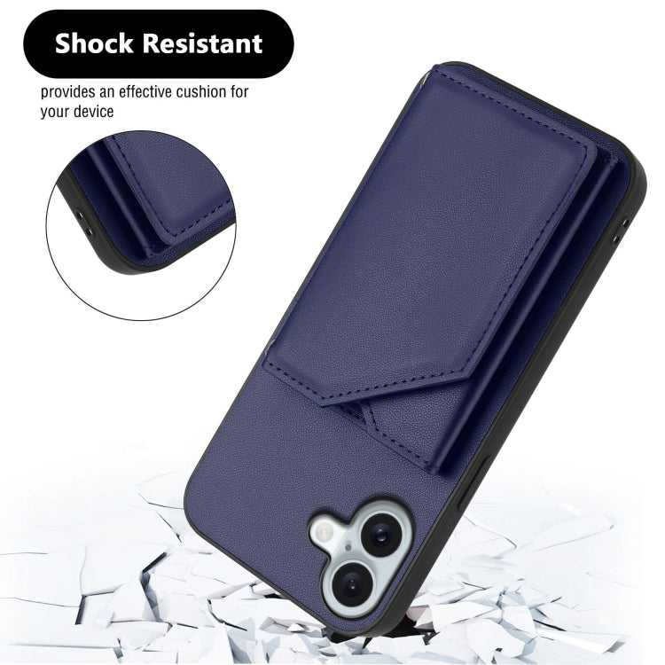 For iPhone 16 Plus Skin Feel Four Card Slots Phone Case with Wrist Strap