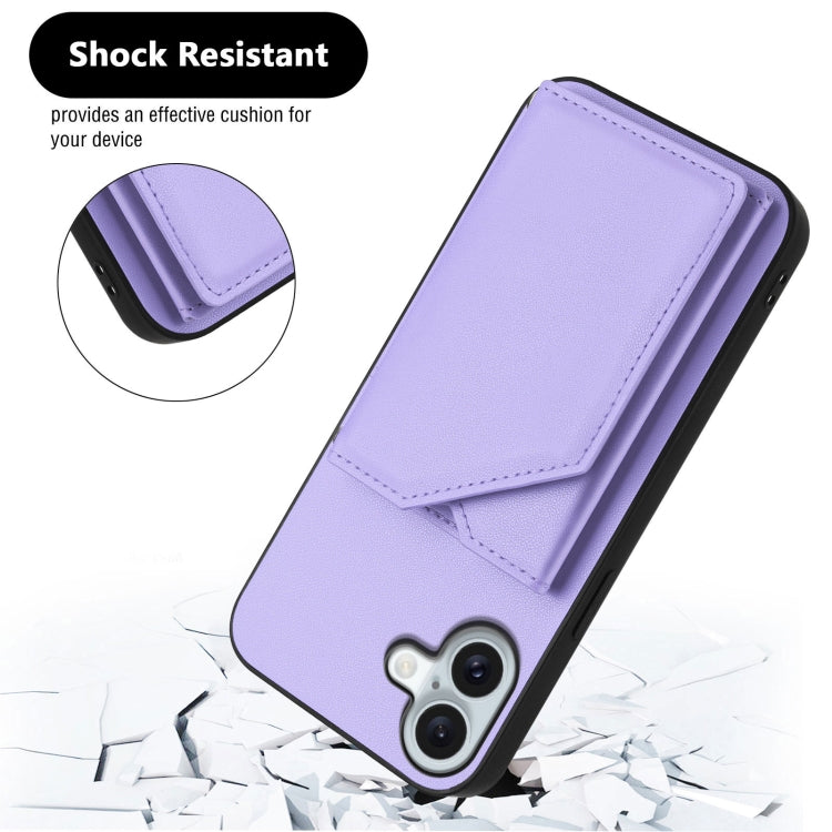 For iPhone 16 Plus Skin Feel Four Card Slots Phone Case with Wrist Strap