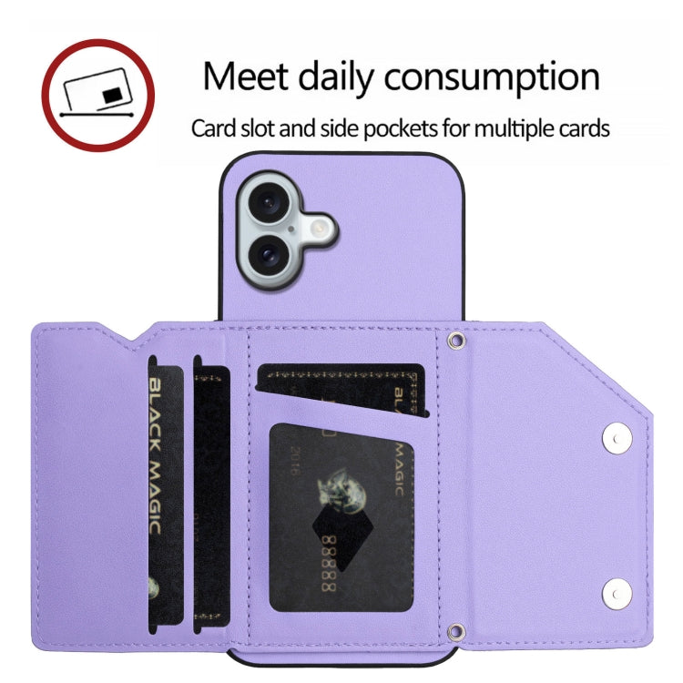 For iPhone 16 Plus Skin Feel Four Card Slots Phone Case with Wrist Strap