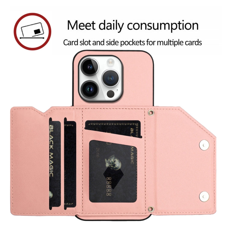 For iPhone 16 Pro Skin Feel Four Card Slots Phone Case with Wrist Strap