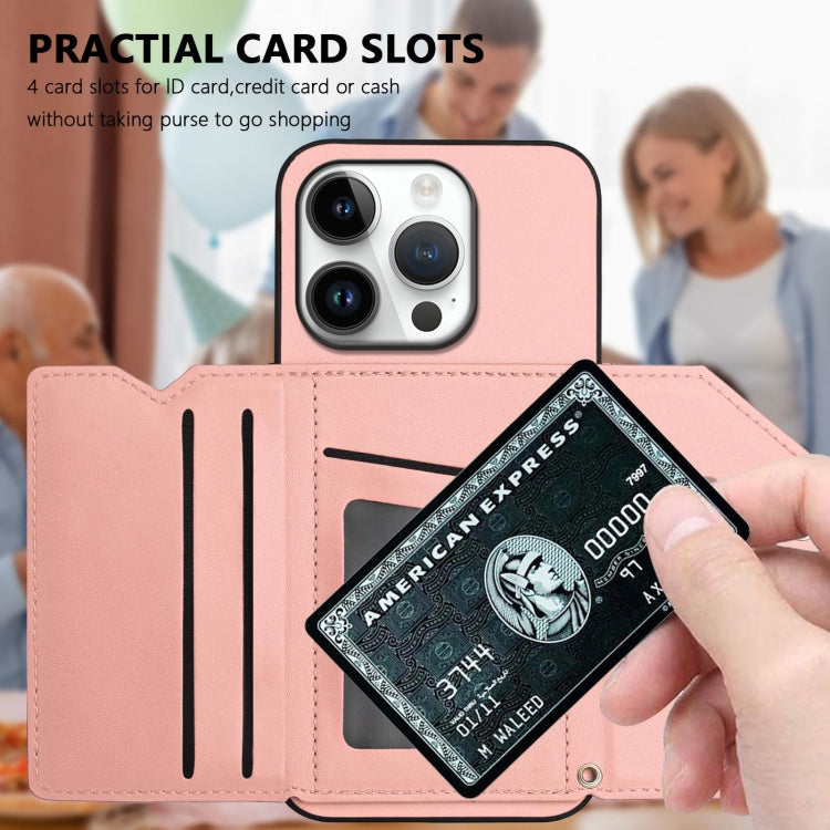 For iPhone 16 Pro Skin Feel Four Card Slots Phone Case with Wrist Strap