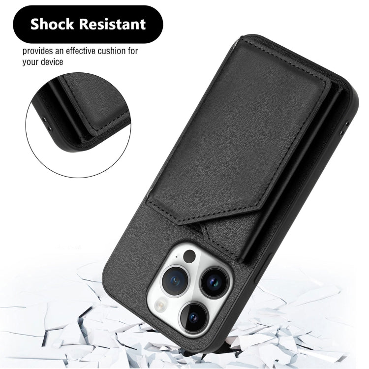 For iPhone 16 Pro Skin Feel Four Card Slots Phone Case with Wrist Strap