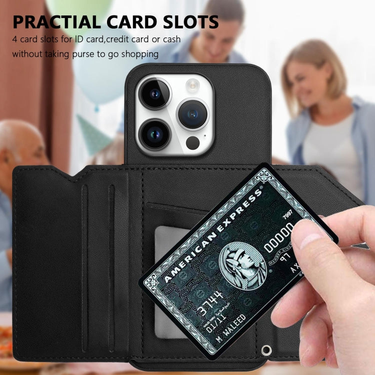 For iPhone 16 Pro Skin Feel Four Card Slots Phone Case with Wrist Strap