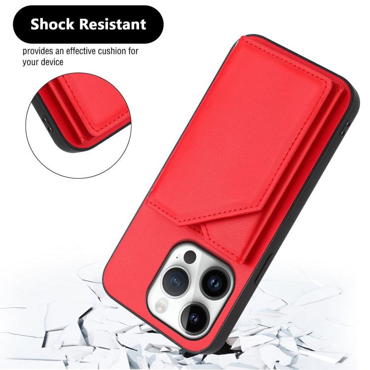 For iPhone 16 Pro Skin Feel Four Card Slots Phone Case with Wrist Strap