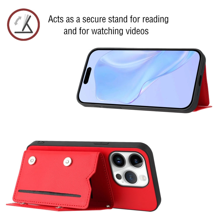 For iPhone 16 Pro Skin Feel Four Card Slots Phone Case with Wrist Strap
