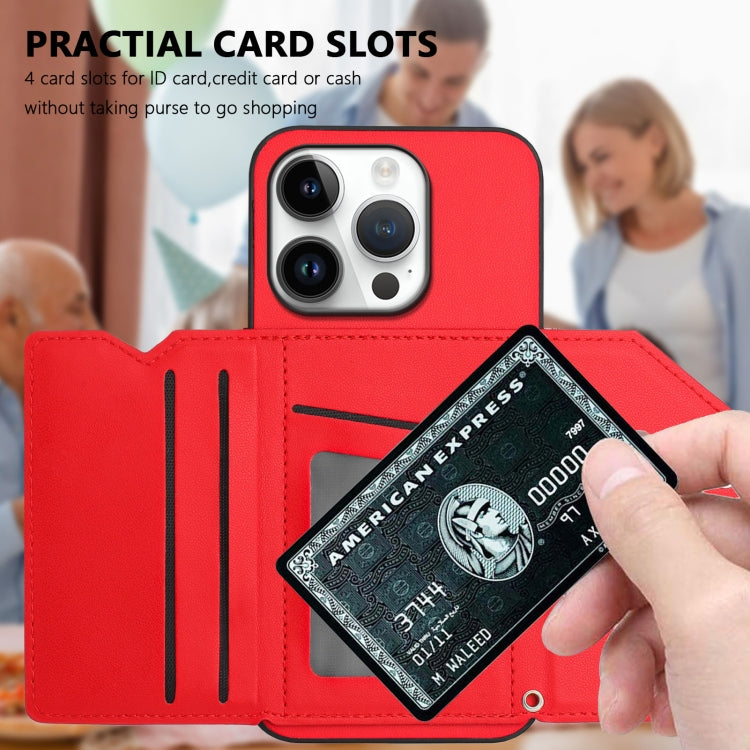 For iPhone 16 Pro Skin Feel Four Card Slots Phone Case with Wrist Strap