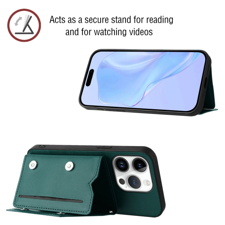 For iPhone 16 Pro Skin Feel Four Card Slots Phone Case with Wrist Strap