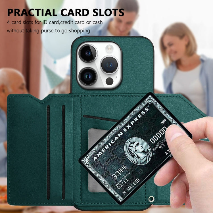 For iPhone 16 Pro Skin Feel Four Card Slots Phone Case with Wrist Strap