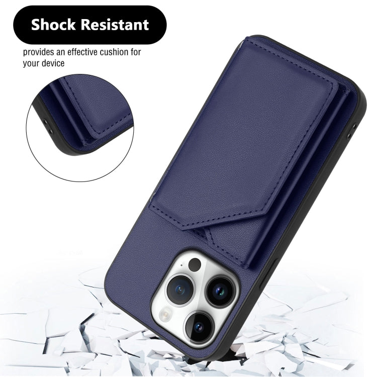 For iPhone 16 Pro Skin Feel Four Card Slots Phone Case with Wrist Strap