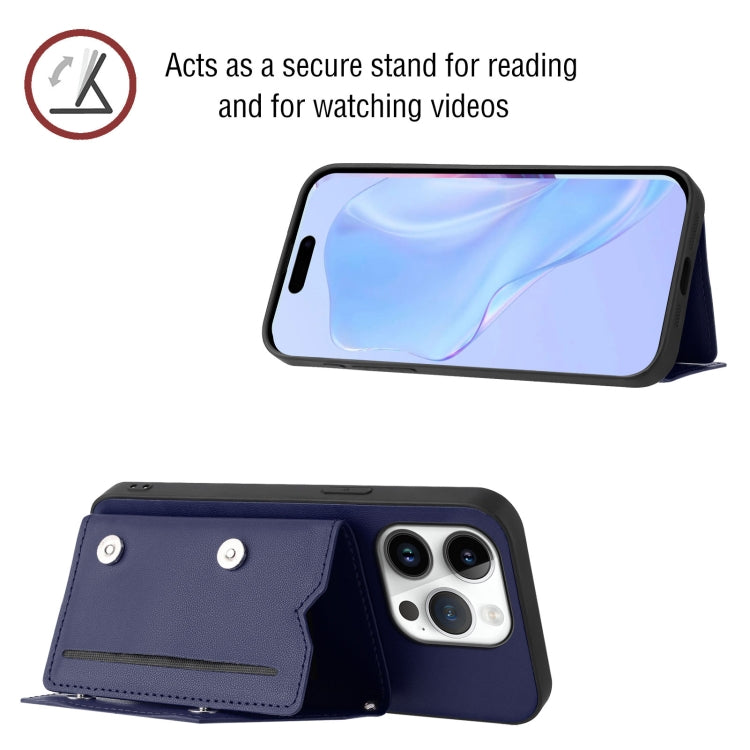 For iPhone 16 Pro Skin Feel Four Card Slots Phone Case with Wrist Strap