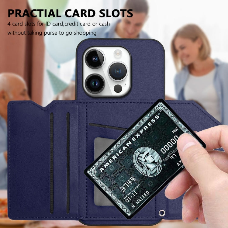 For iPhone 16 Pro Skin Feel Four Card Slots Phone Case with Wrist Strap