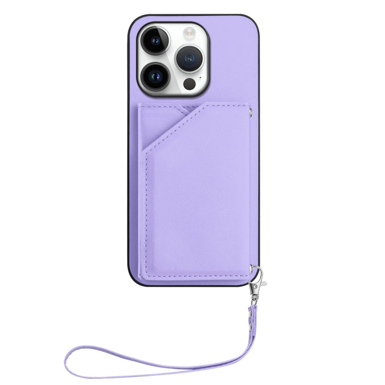 For iPhone 16 Pro Skin Feel Four Card Slots Phone Case with Wrist Strap