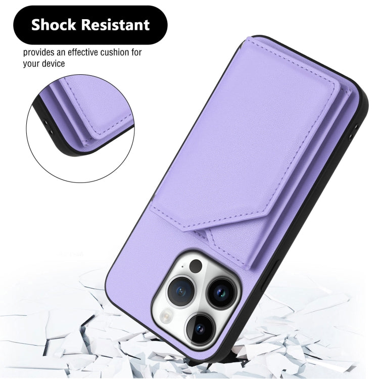 For iPhone 16 Pro Skin Feel Four Card Slots Phone Case with Wrist Strap