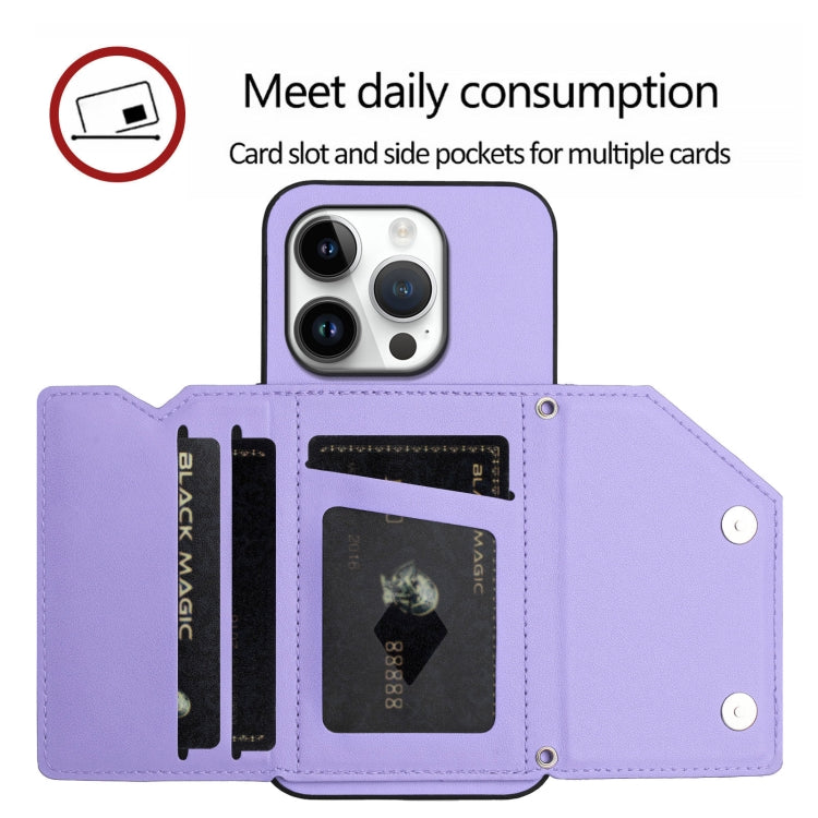 For iPhone 16 Pro Skin Feel Four Card Slots Phone Case with Wrist Strap