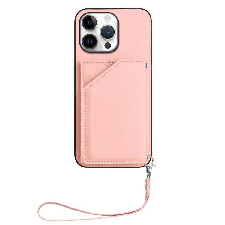 For iPhone 16 Pro Max Skin Feel Four Card Slots Phone Case with Wrist Strap