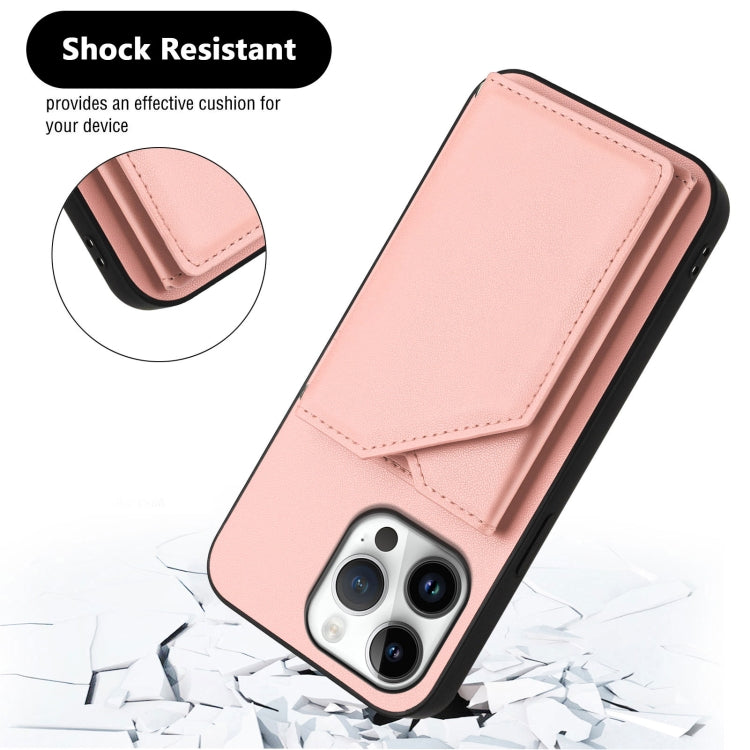 For iPhone 16 Pro Max Skin Feel Four Card Slots Phone Case with Wrist Strap