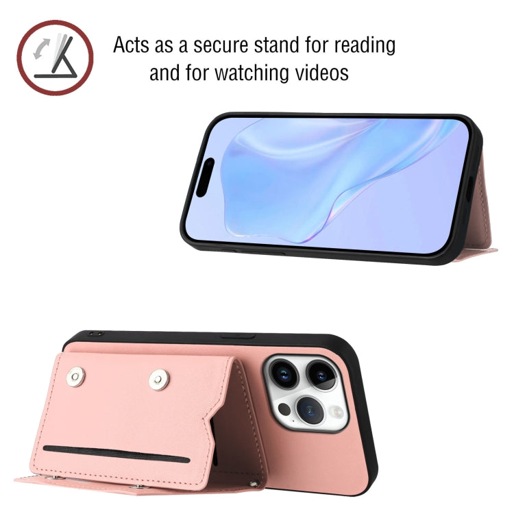 For iPhone 16 Pro Max Skin Feel Four Card Slots Phone Case with Wrist Strap